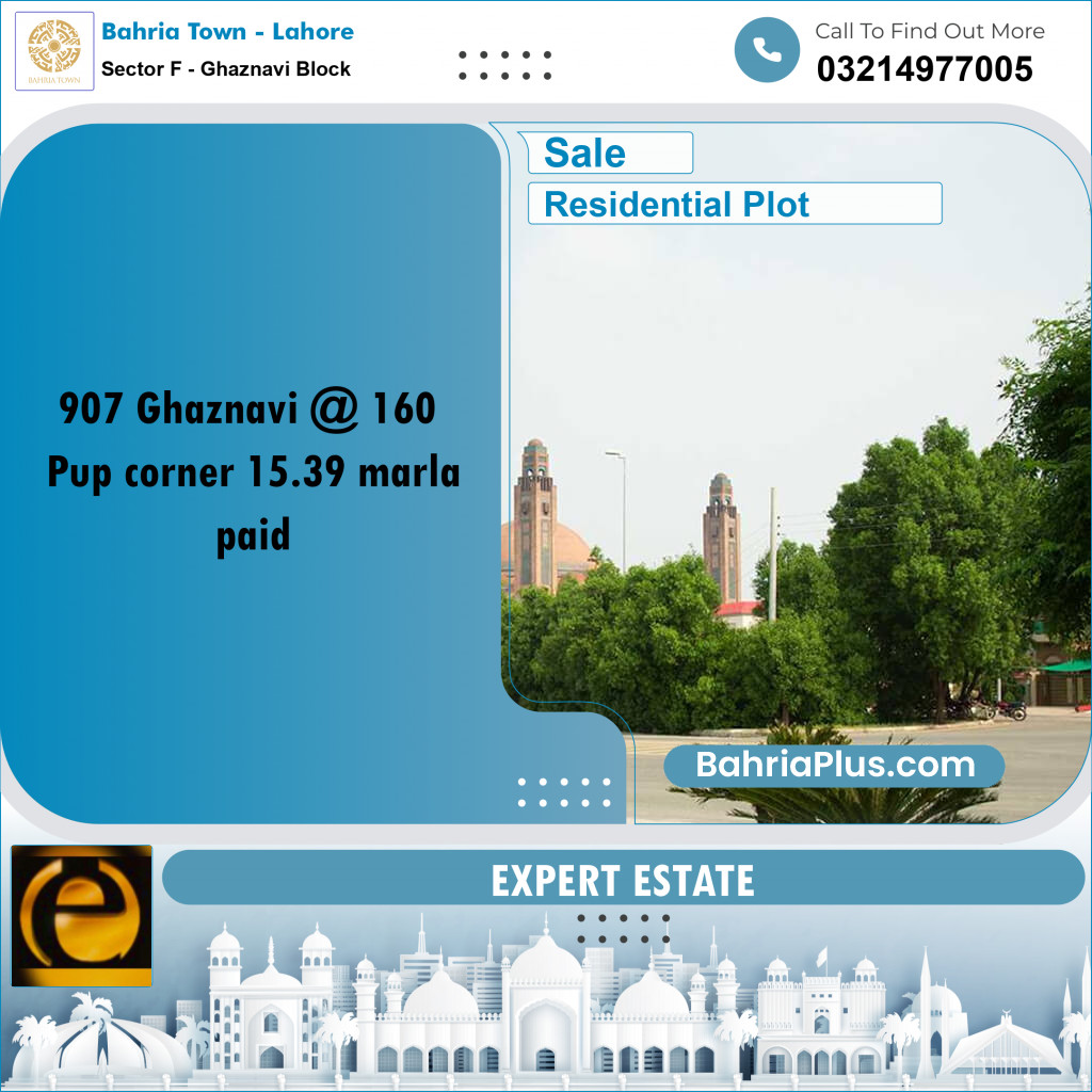 15.39 Marla Residential Plot for Sale in Sector F - Ghaznavi Block -  Bahria Town, Lahore - (BP-289176)