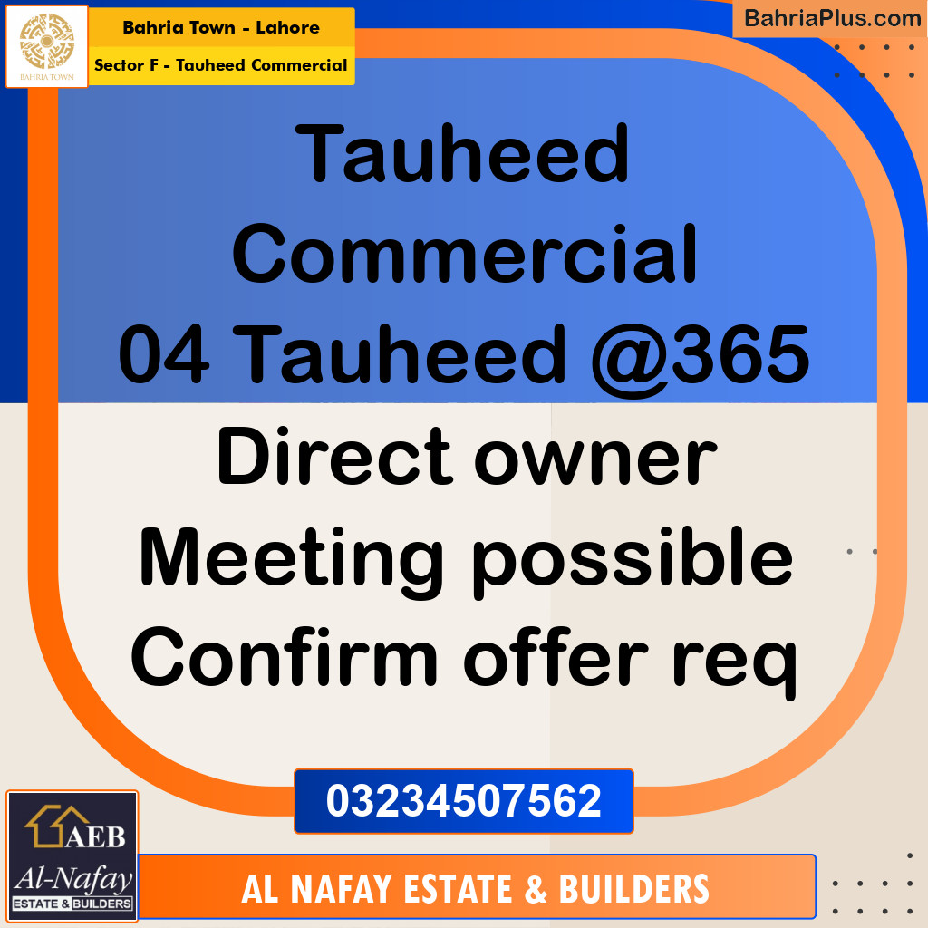 5 Marla Commercial Plot for Sale in Sector F - Tauheed Commercial -  Bahria Town, Lahore - (BP-289204)