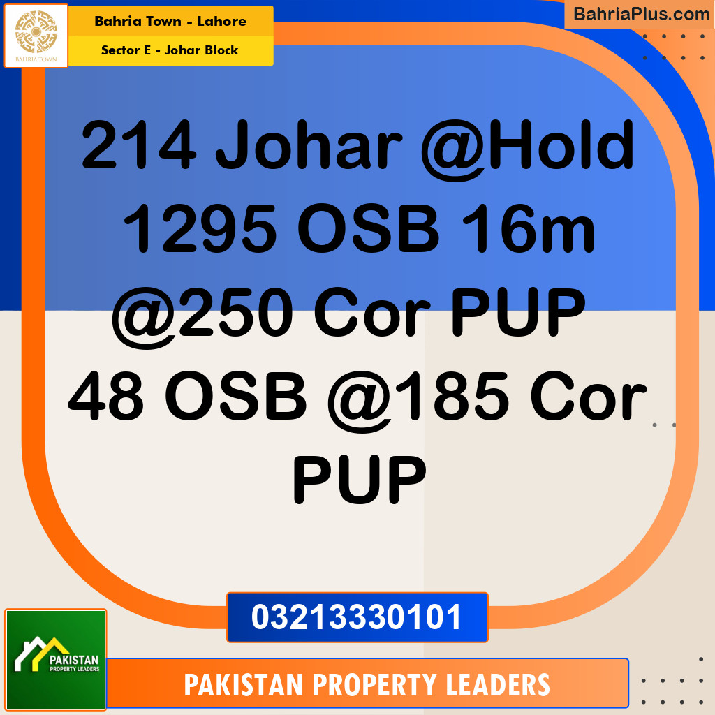 10 Marla Residential Plot for Sale in Sector E - Johar Block -  Bahria Town, Lahore - (BP-289208)