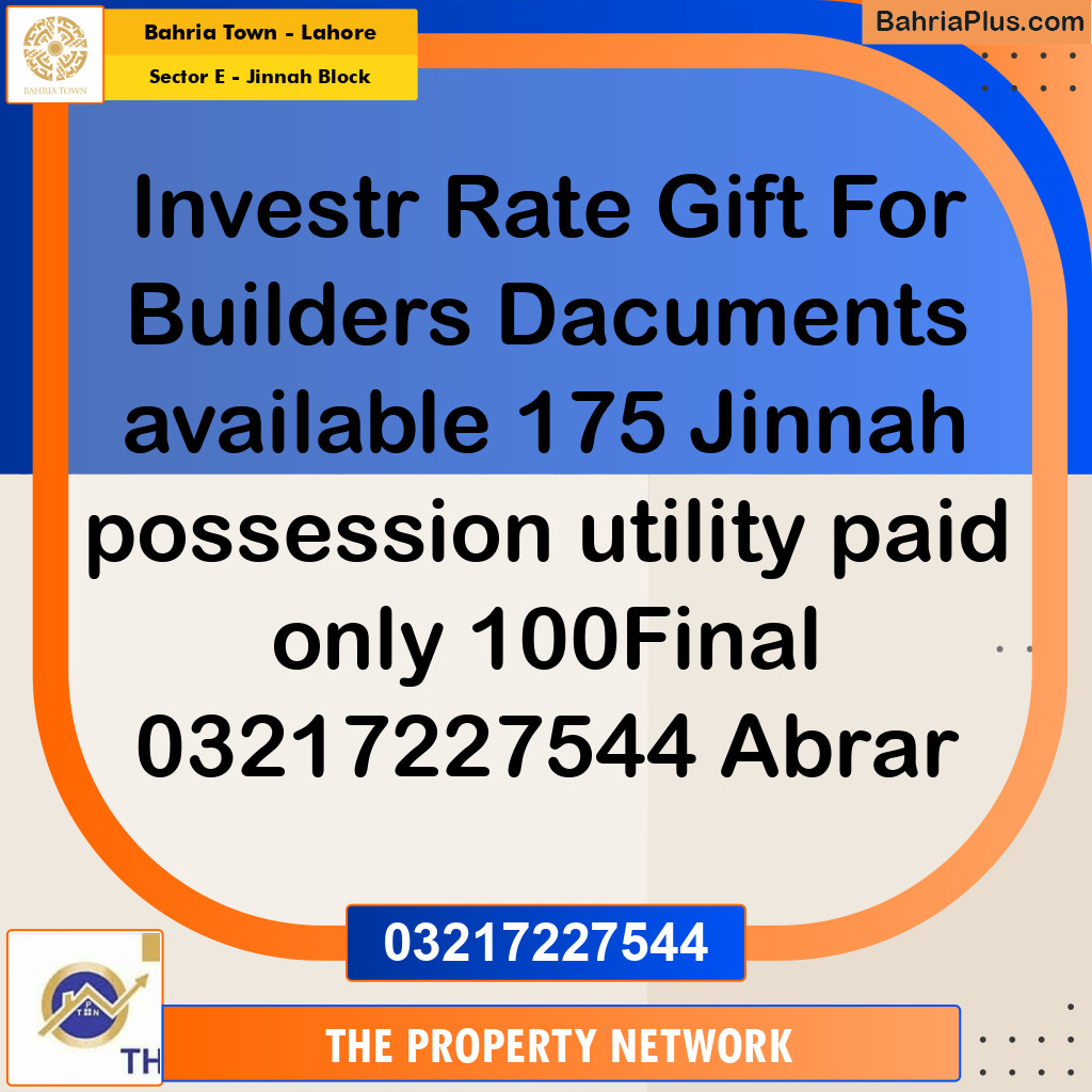 5 Marla Residential Plot for Sale in Sector E - Jinnah Block -  Bahria Town, Lahore - (BP-289250)