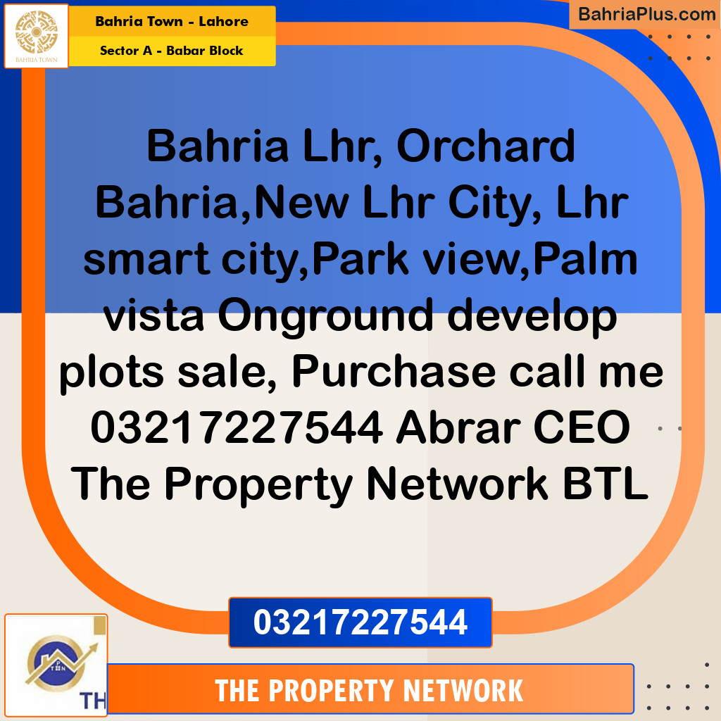 5 Marla Residential Plot for Sale in Sector A - Babar Block -  Bahria Town, Lahore - (BP-289251)