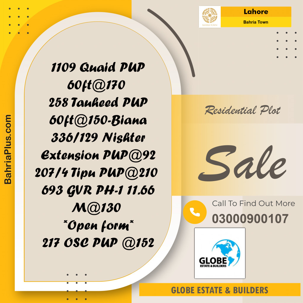 Residential Plot for Sale in Bahria Town, Lahore - (BP-289282)