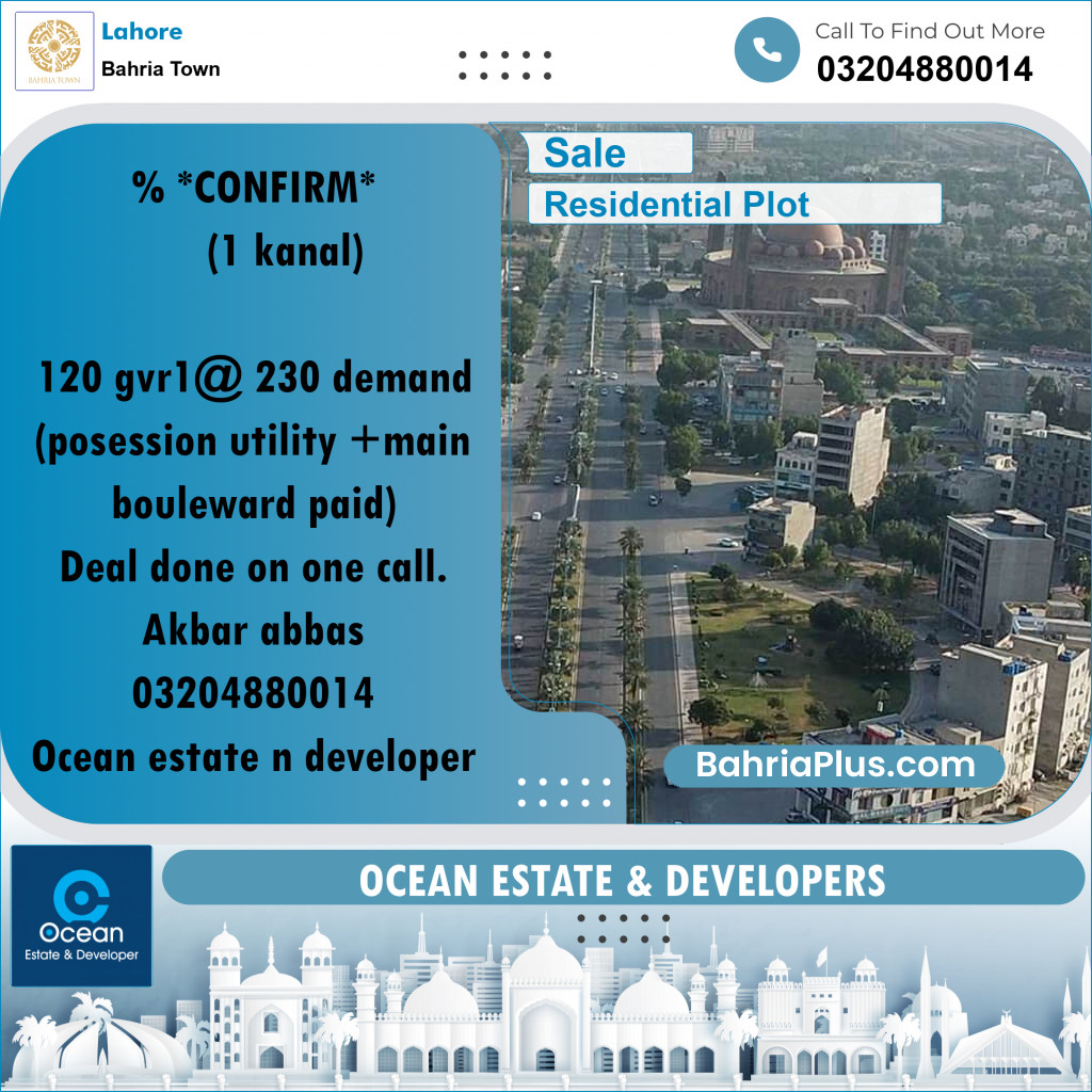 Residential Plot for Sale in Bahria Town, Lahore - (BP-289284)