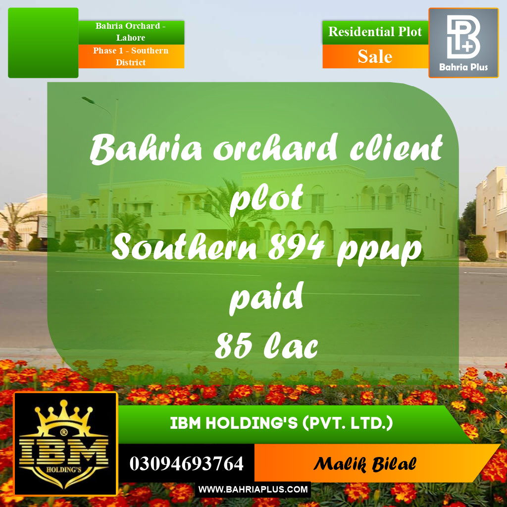 8 Marla Residential Plot for Sale in Phase 1 - Southern District -  Bahria Orchard, Lahore - (BP-289285)
