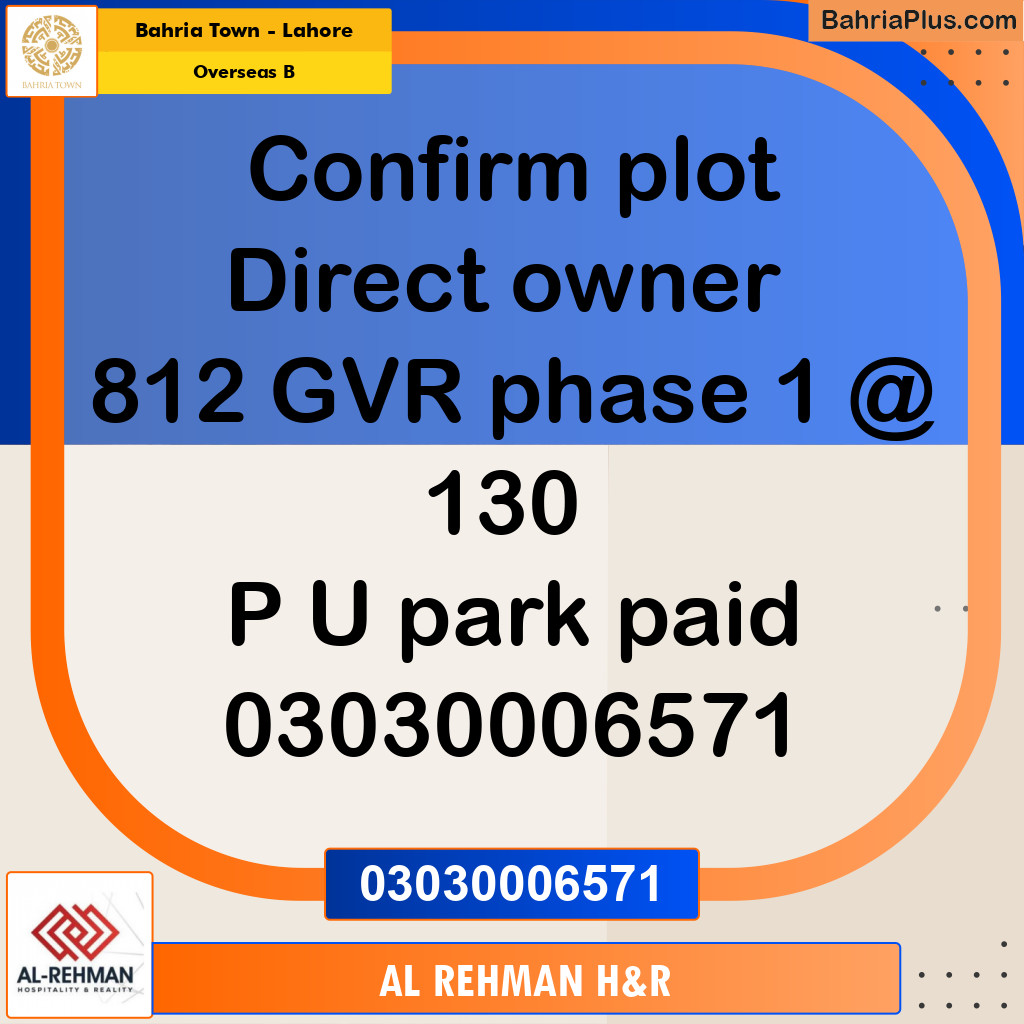 10 Marla Residential Plot for Sale in Overseas B -  Bahria Town, Lahore - (BP-289294)