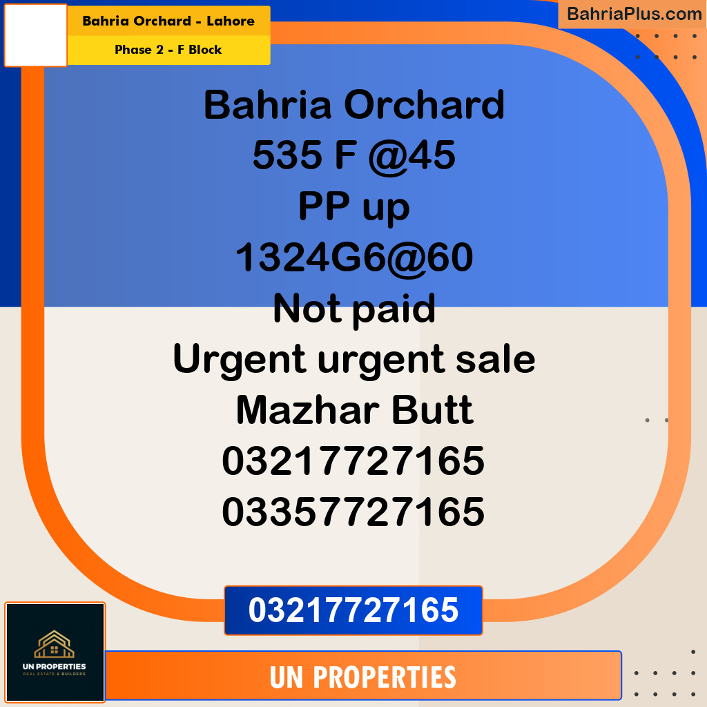 5 Marla Residential Plot for Sale in Phase 2 - F Block -  Bahria Orchard, Lahore - (BP-289316)