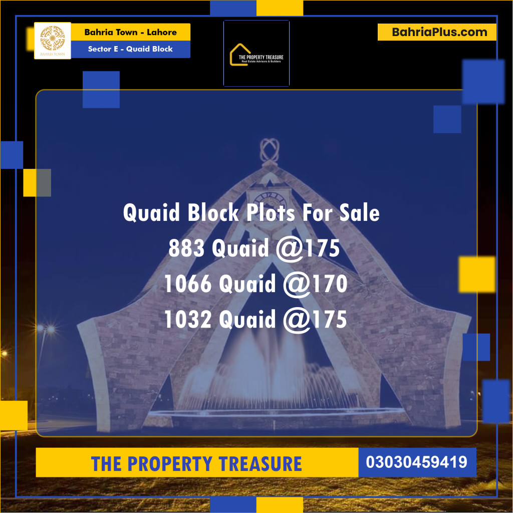 10 Marla Residential Plot for Sale in Sector E - Quaid Block -  Bahria Town, Lahore - (BP-289331)