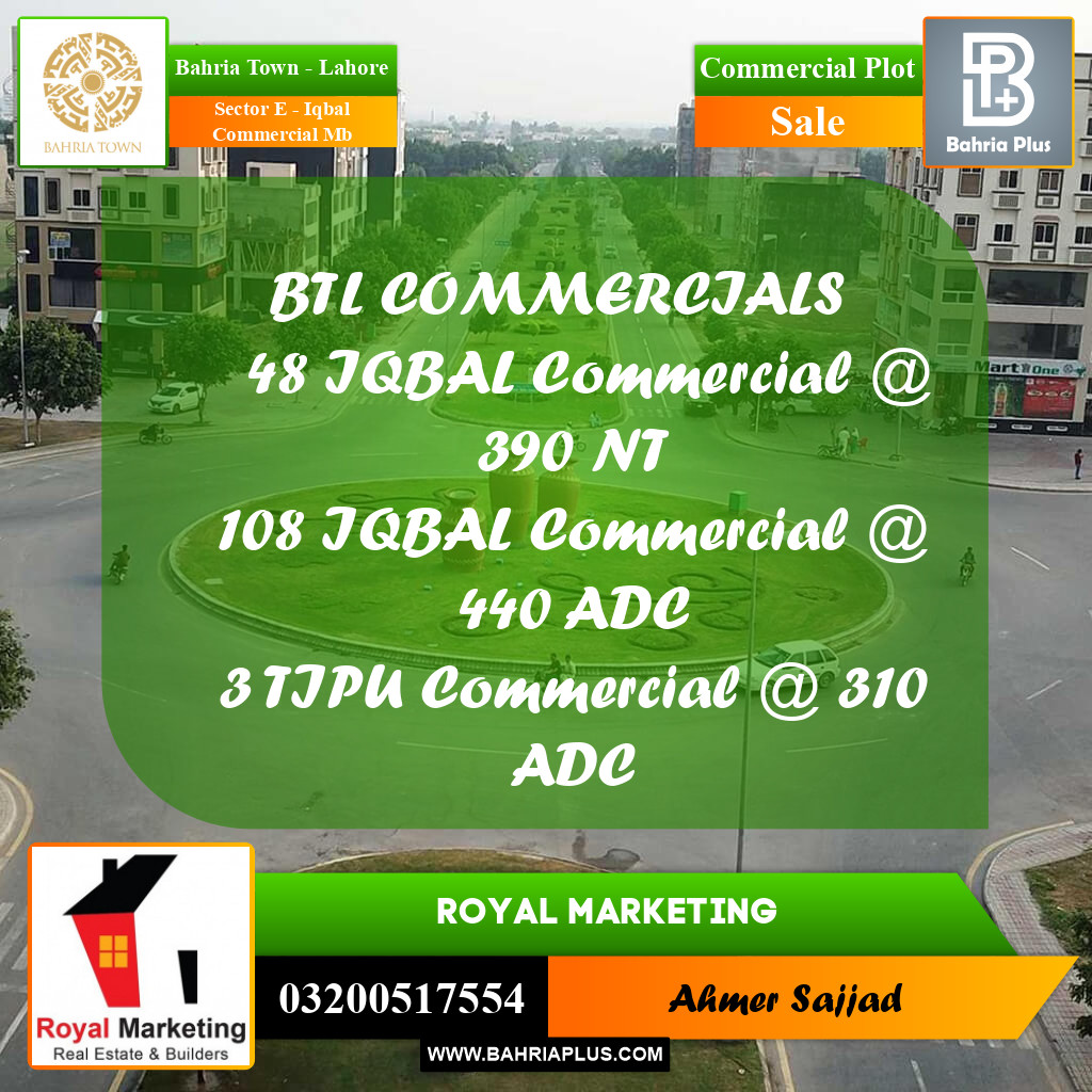 Commercial Plot for Sale in Sector E - Iqbal Commercial MB -  Bahria Town, Lahore - (BP-289346)