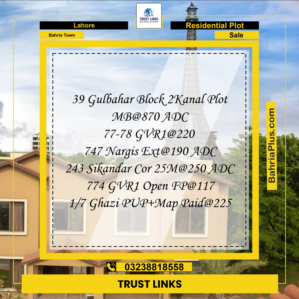 Residential Plot for Sale in Bahria Town, Lahore - (BP-289375)
