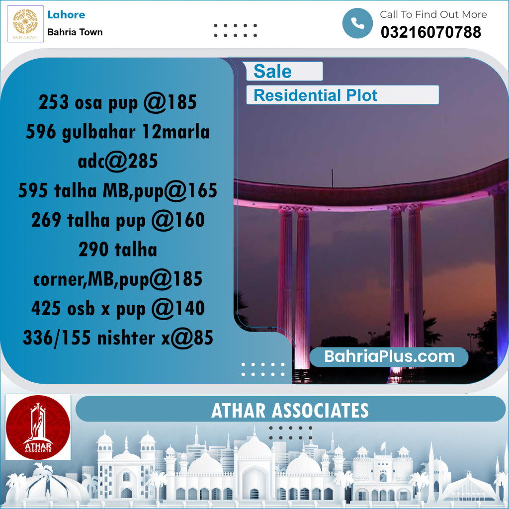 Residential Plot for Sale in Bahria Town, Lahore - (BP-289391)