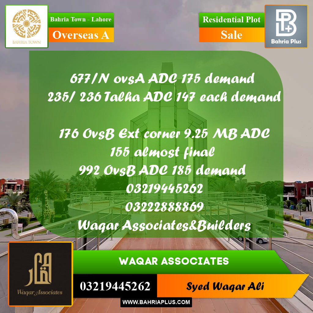 10 Marla Residential Plot for Sale in Overseas A -  Bahria Town, Lahore - (BP-289434)