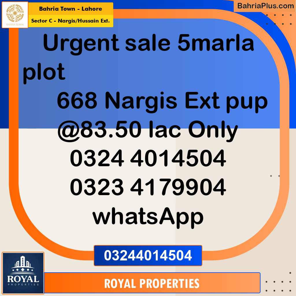 Residential Plot for Sale in Sector C - Nargis/Hussain Ext. -  Bahria Town, Lahore - (BP-289451)