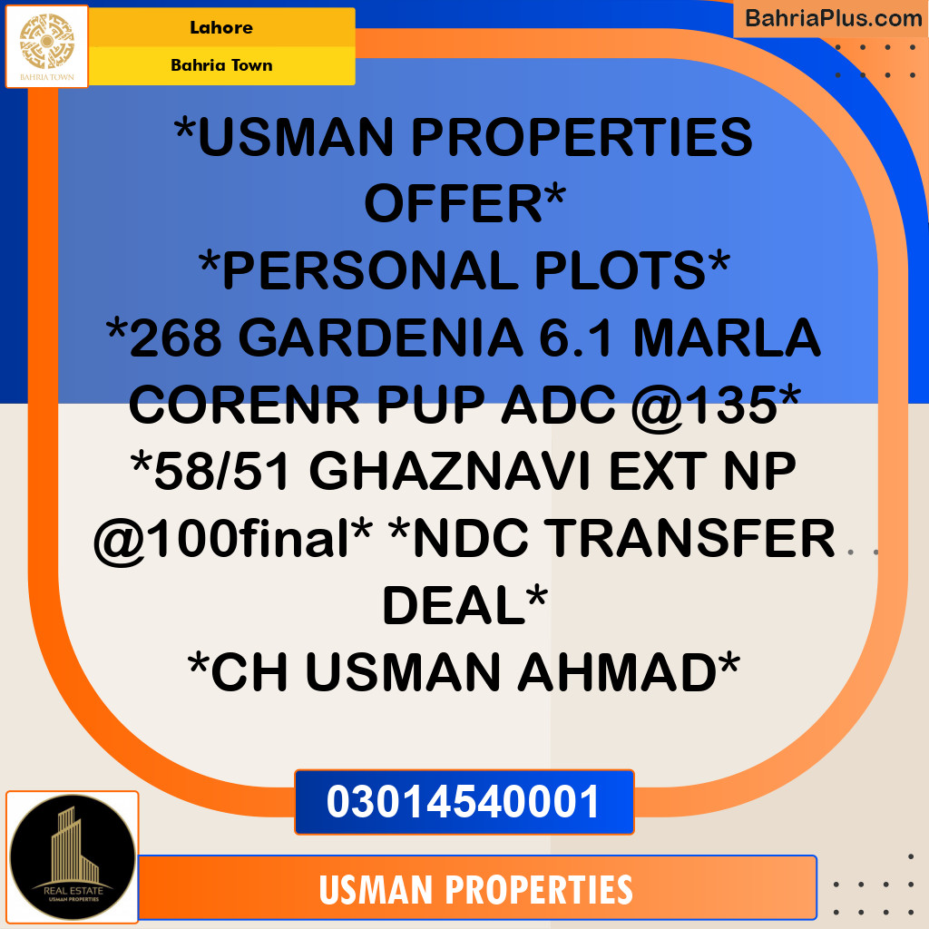Residential Plot for Sale in Bahria Town, Lahore - (BP-289461)