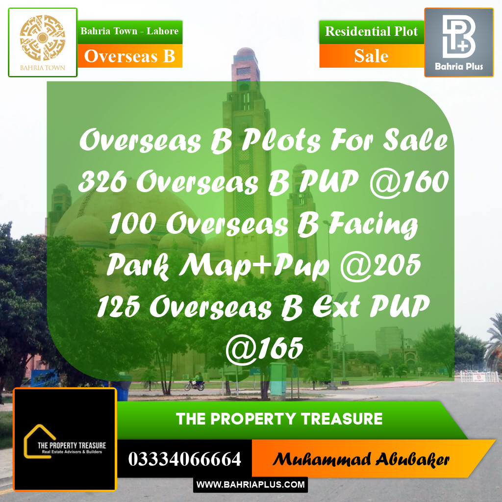 Residential Plot for Sale in Overseas B -  Bahria Town, Lahore - (BP-289486)