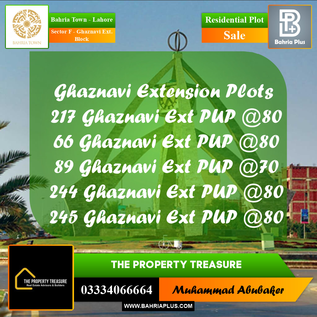 Residential Plot for Sale in Sector F - Ghaznavi Ext. Block -  Bahria Town, Lahore - (BP-289488)