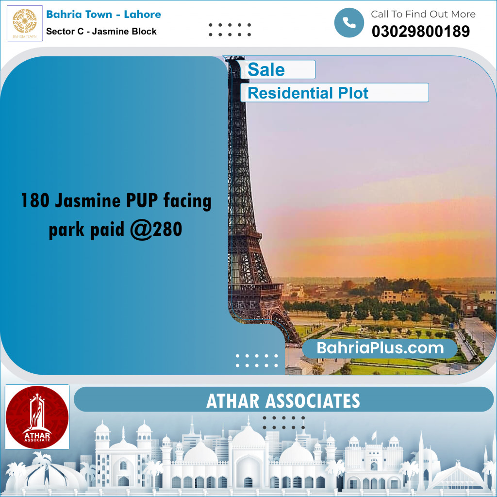 10 Marla Residential Plot for Sale in Sector C - Jasmine Block -  Bahria Town, Lahore - (BP-289510)