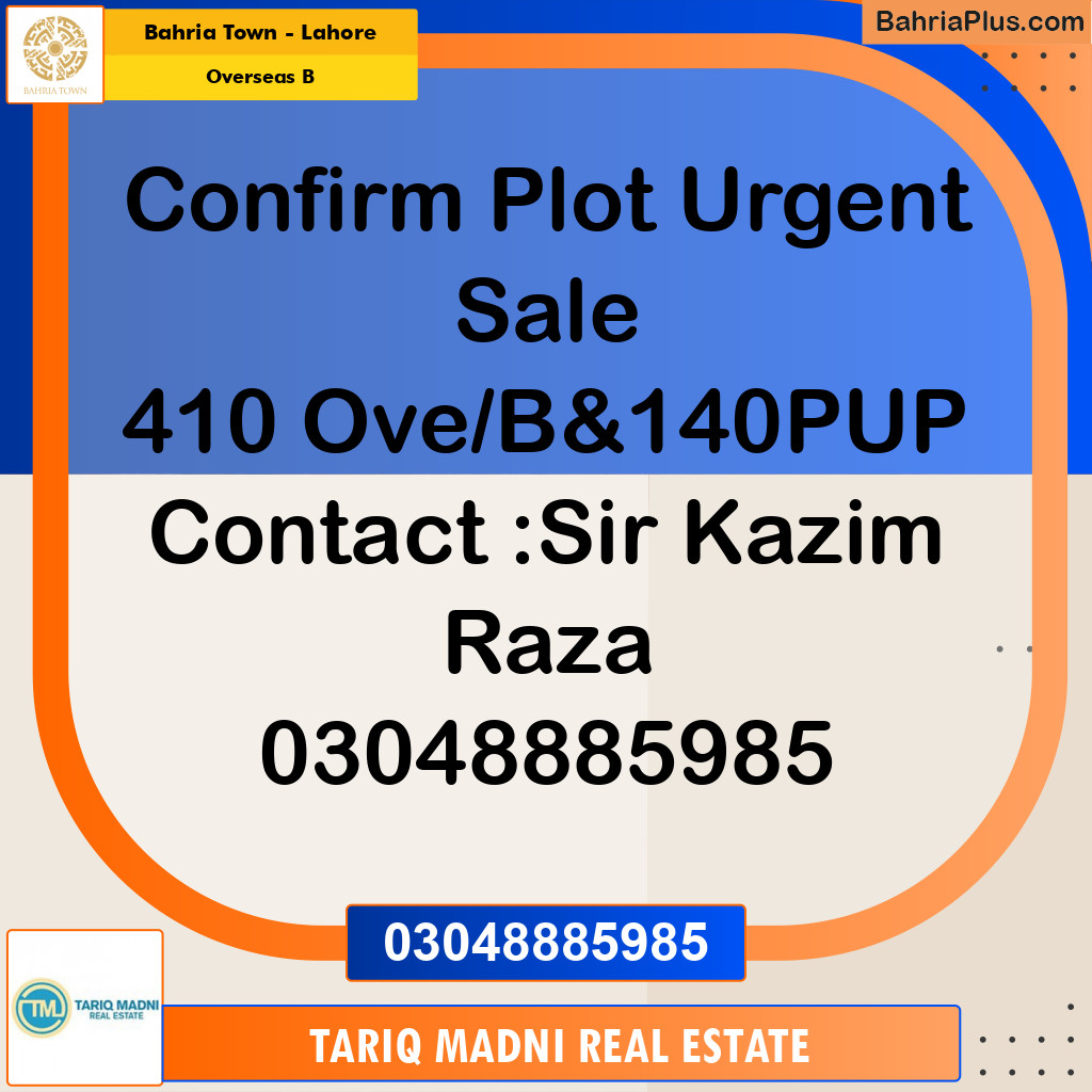 10 Marla Residential Plot for Sale in Overseas B -  Bahria Town, Lahore - (BP-289515)
