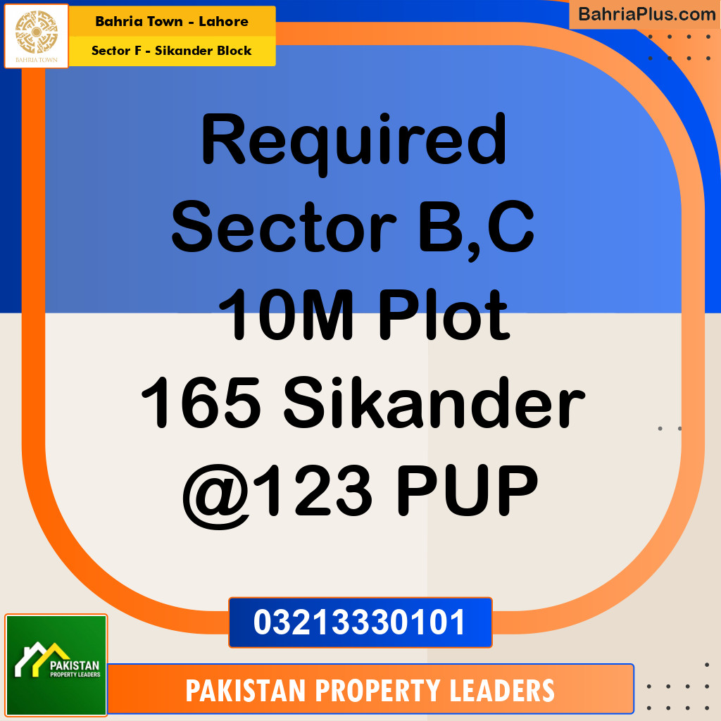 11 Marla Residential Plot for Sale in Sector F - Sikander Block -  Bahria Town, Lahore - (BP-289530)
