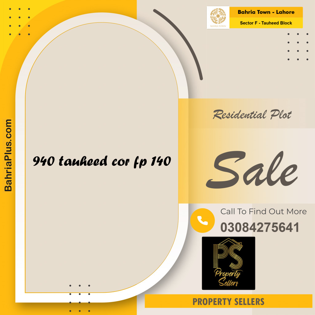 10 Marla Residential Plot for Sale in Sector F - Tauheed Block -  Bahria Town, Lahore - (BP-289552)