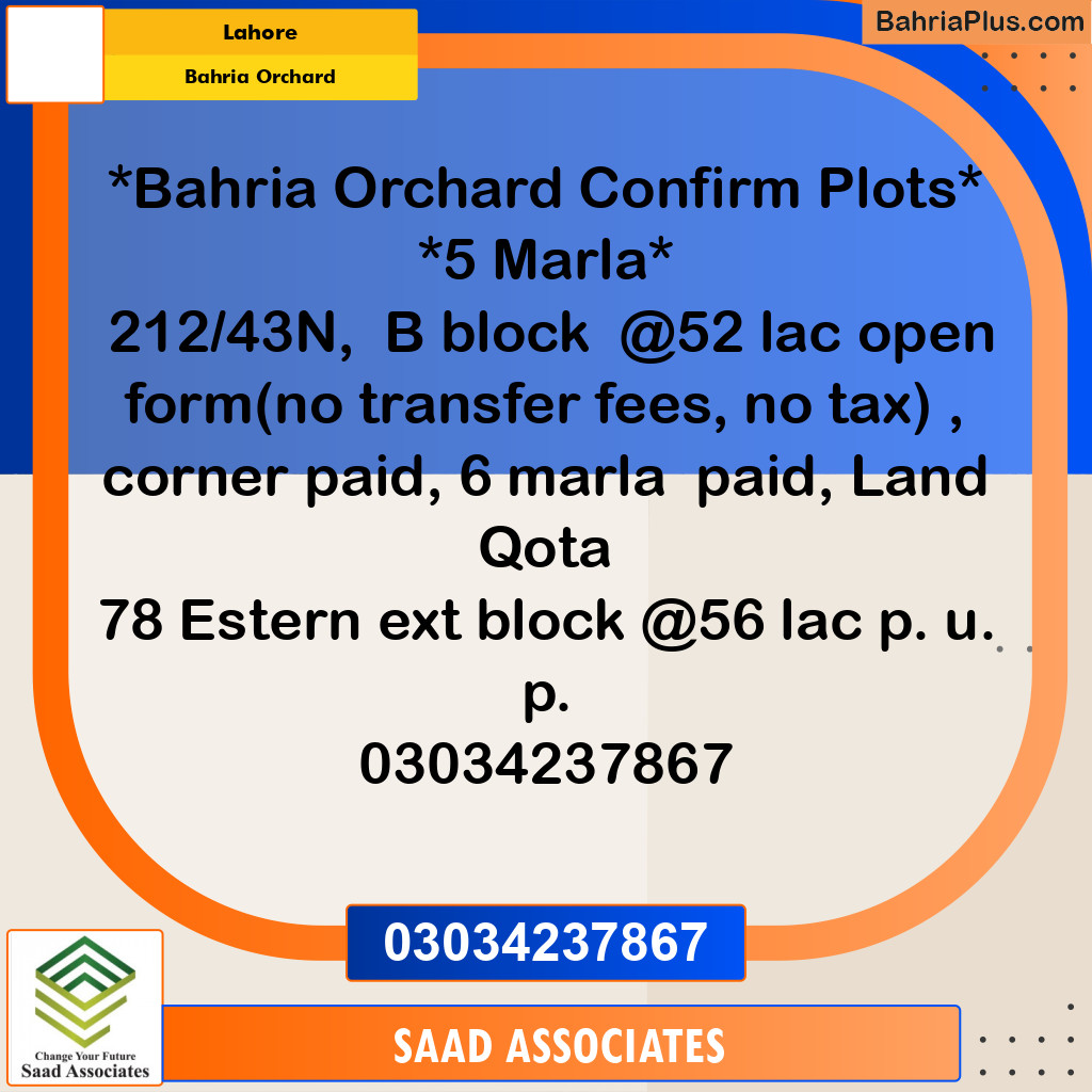 Residential Plot for Sale in Bahria Orchard, Lahore - (BP-289574)