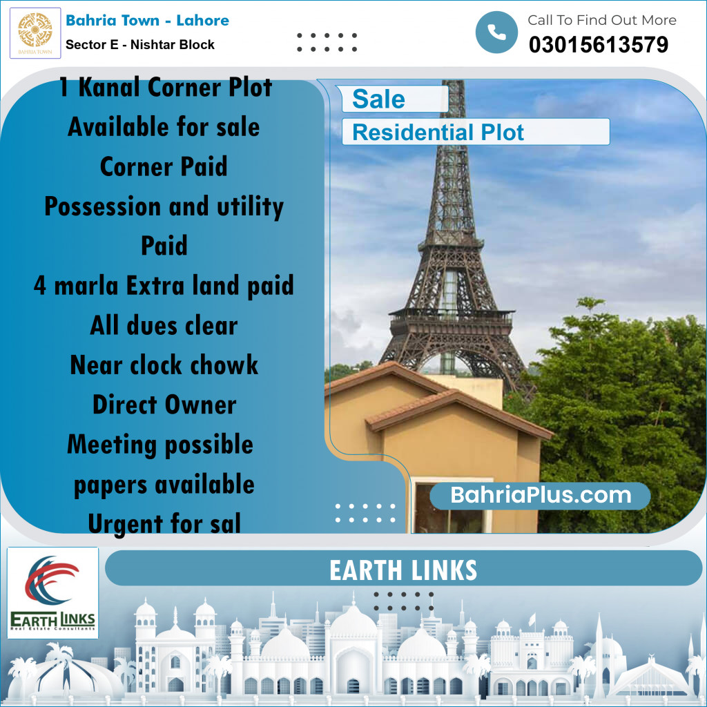 24 Marla Residential Plot for Sale in Sector E - Nishtar Block -  Bahria Town, Lahore - (BP-289606)