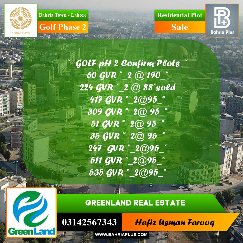 10 Marla Residential Plot for Sale in Golf Phase 2 -  Bahria Town, Lahore - (BP-289613)