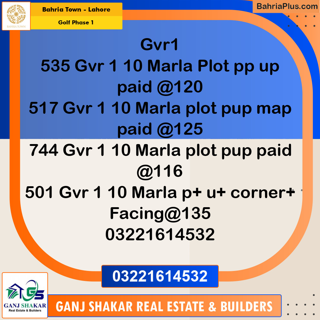 10 Marla Residential Plot for Sale in Golf Phase 1 -  Bahria Town, Lahore - (BP-289615)
