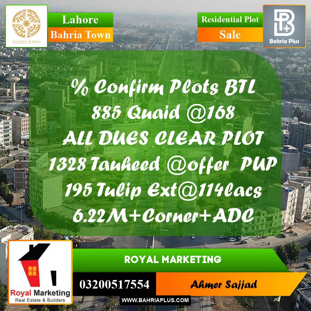 Residential Plot for Sale in Bahria Town, Lahore - (BP-289617)