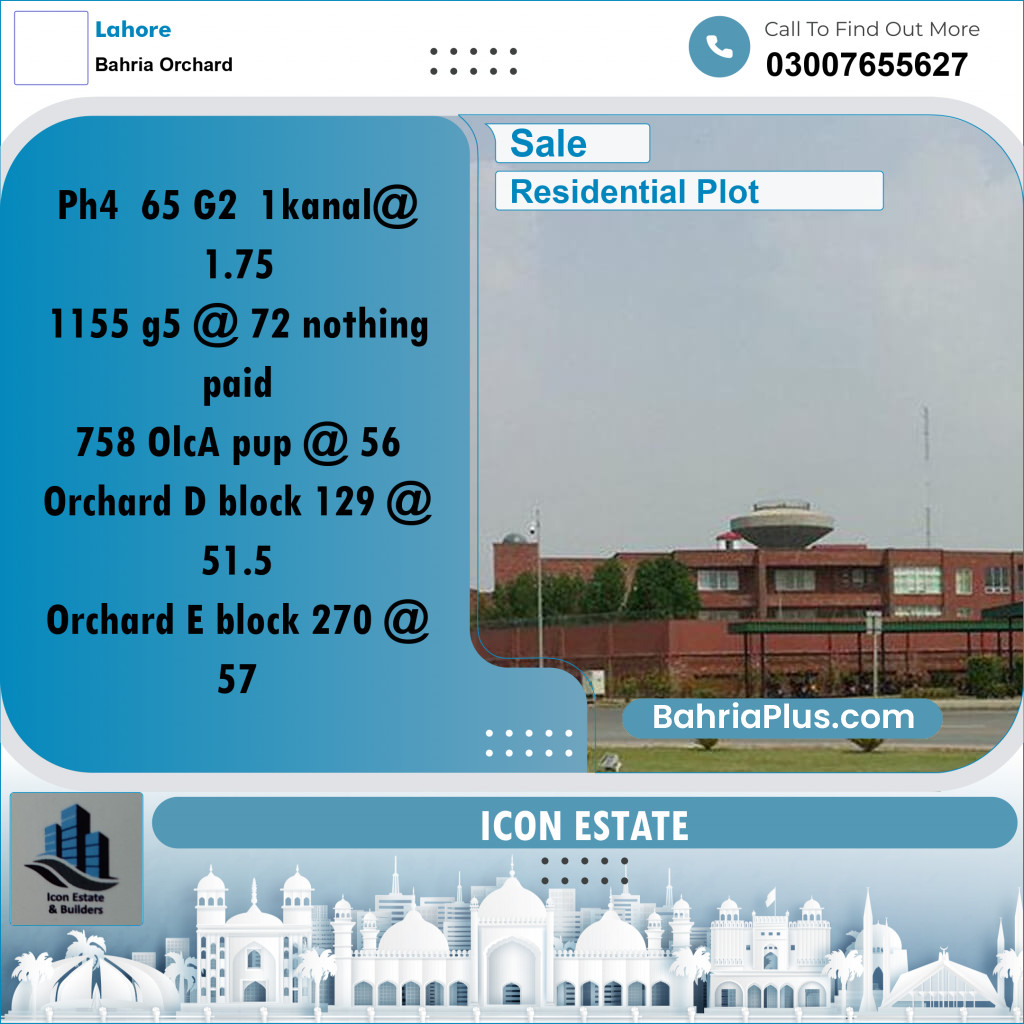 Residential Plot for Sale in Bahria Orchard, Lahore - (BP-289622)