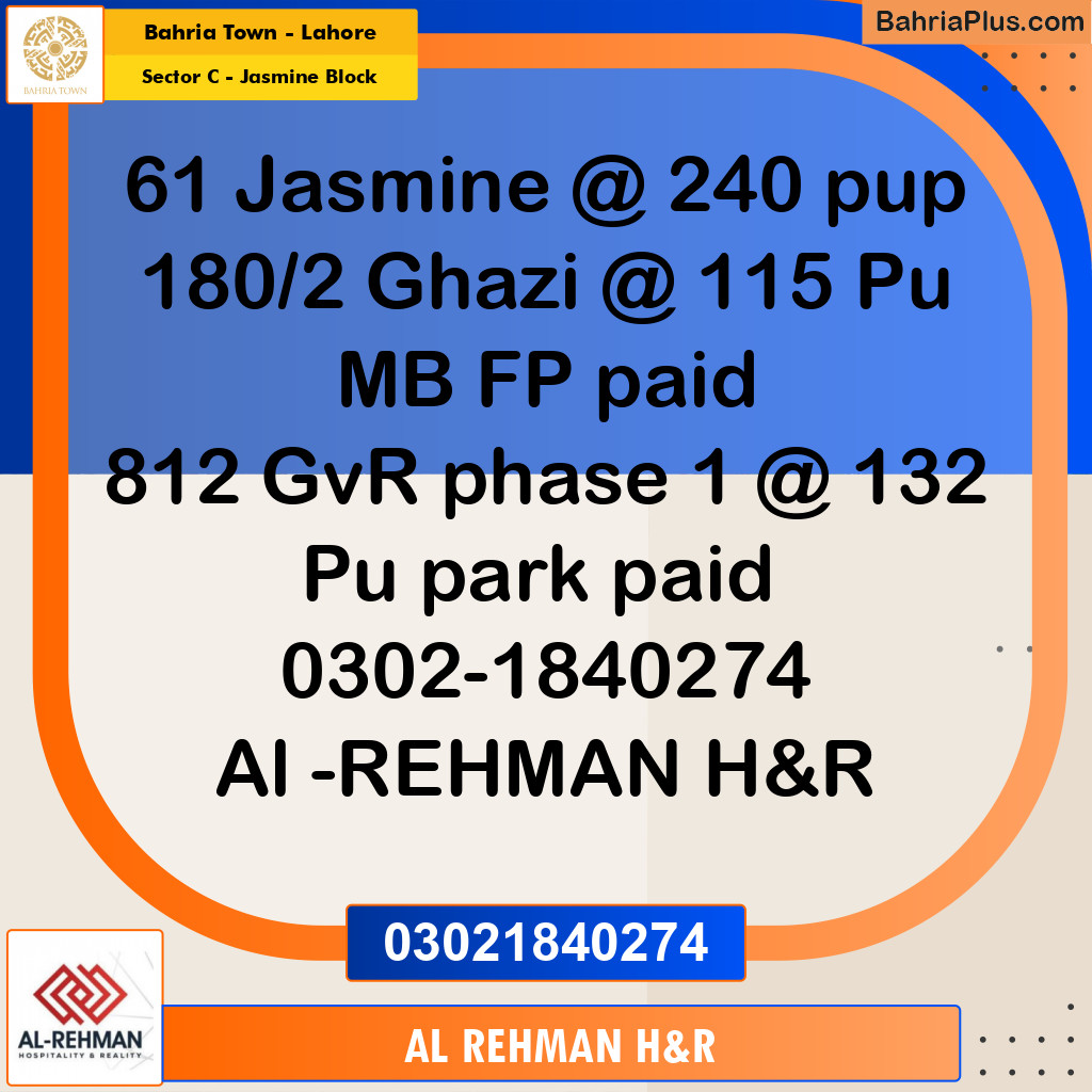 10 Marla Residential Plot for Sale in Sector C - Jasmine Block -  Bahria Town, Lahore - (BP-289650)