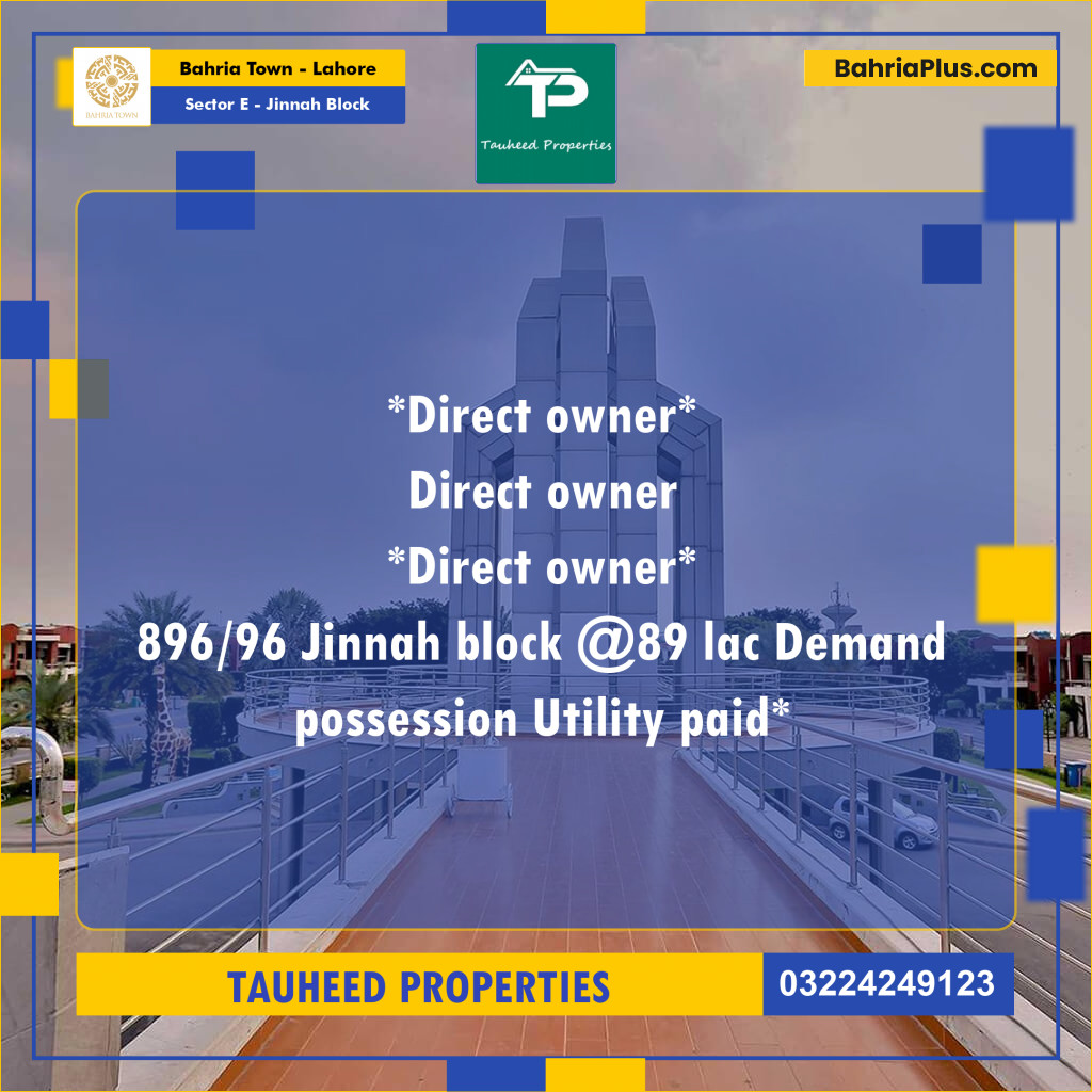 5 Marla Residential Plot for Sale in Sector E - Jinnah Block -  Bahria Town, Lahore - (BP-289677)