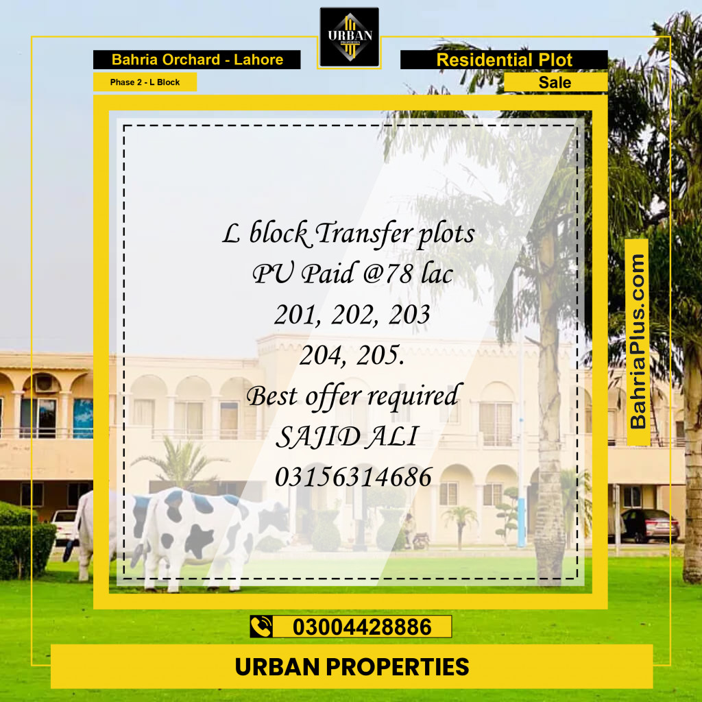 8 Marla Residential Plot for Sale in Phase 2 - L Block -  Bahria Orchard, Lahore - (BP-289688)