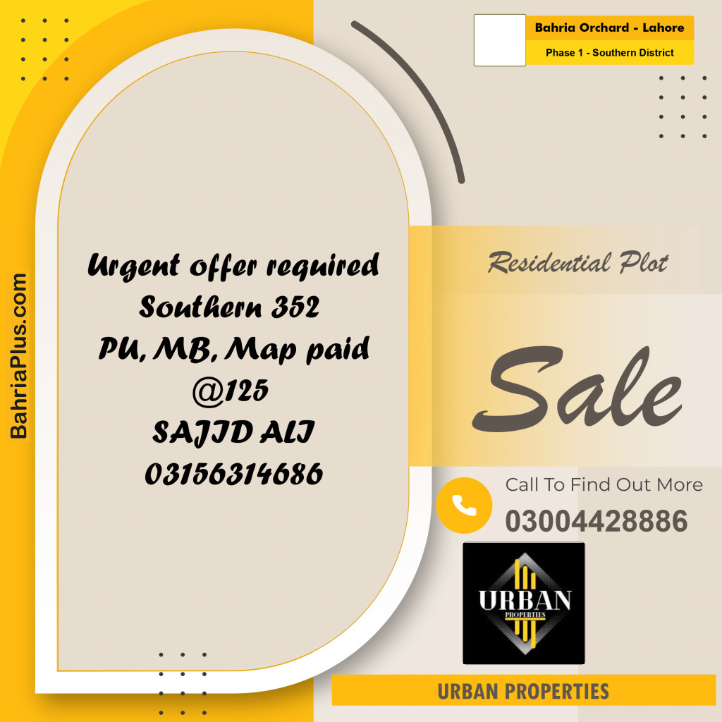 10 Marla Residential Plot for Sale in Phase 1 - Southern District -  Bahria Orchard, Lahore - (BP-289689)