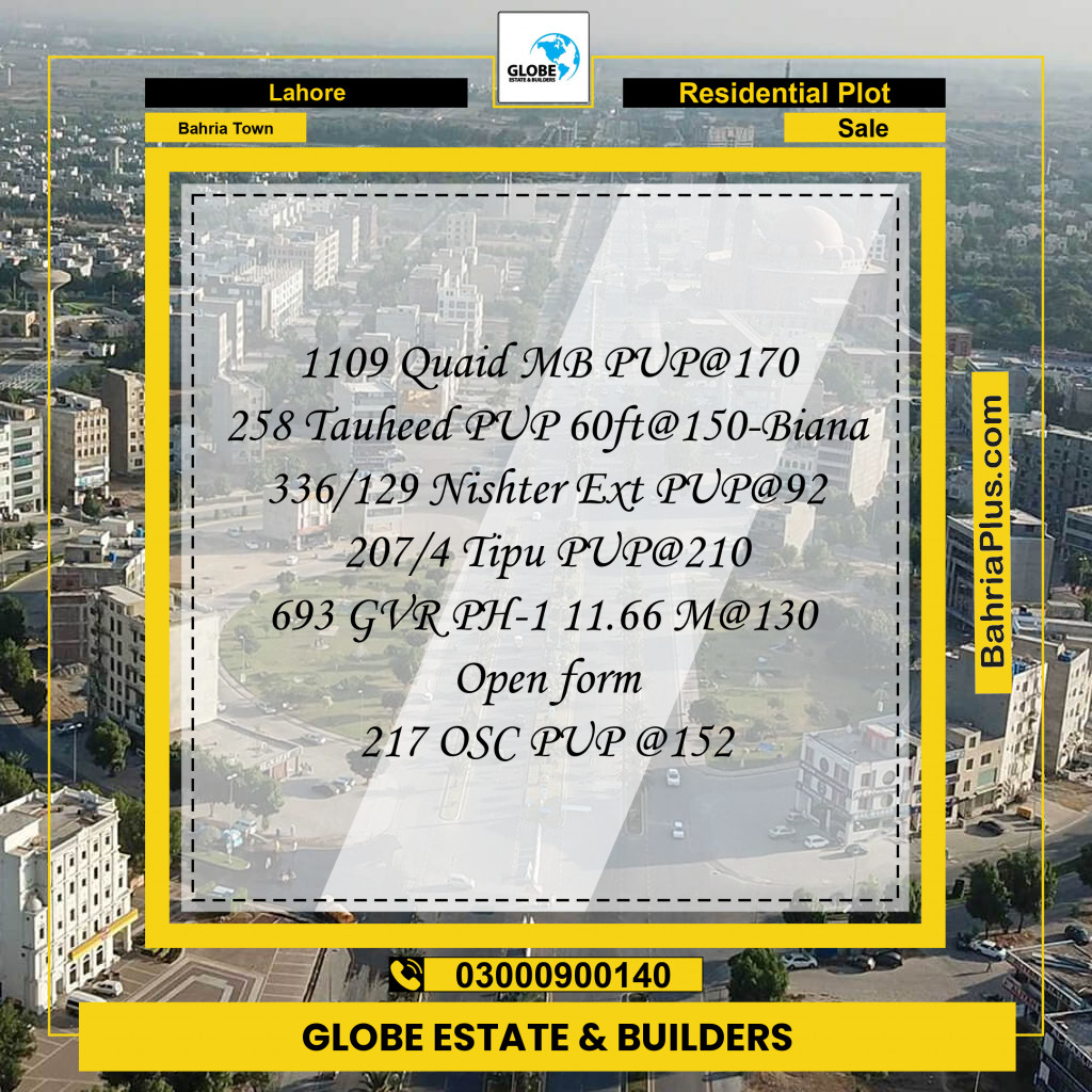 Residential Plot for Sale in Bahria Town, Lahore - (BP-289761)