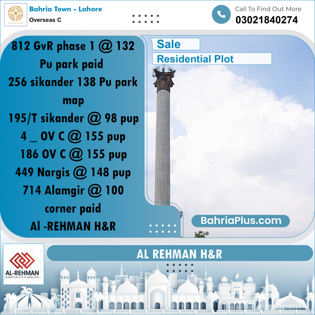 10 Marla Residential Plot for Sale in Overseas C -  Bahria Town, Lahore - (BP-289769)