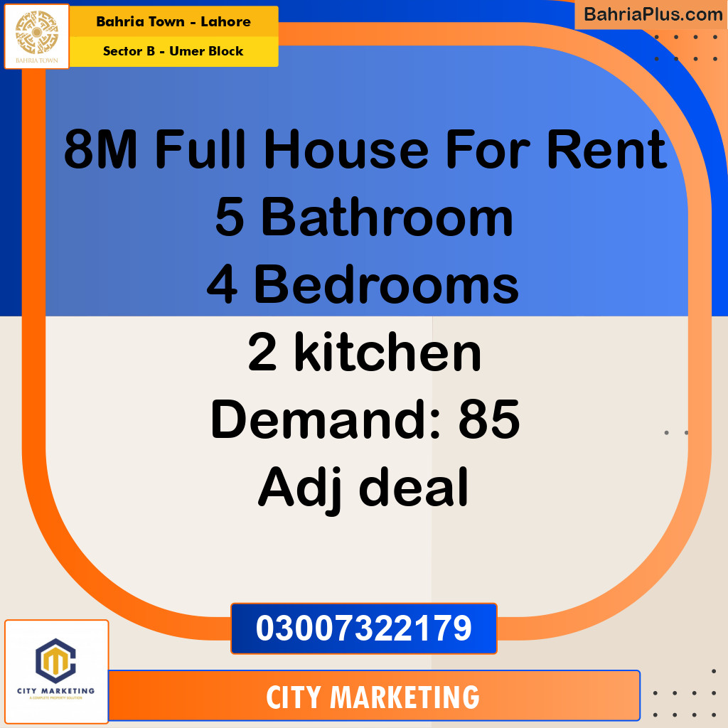 8 Marla Residential House for Rent in Sector B - Umer Block -  Bahria Town, Lahore - (BP-289848)