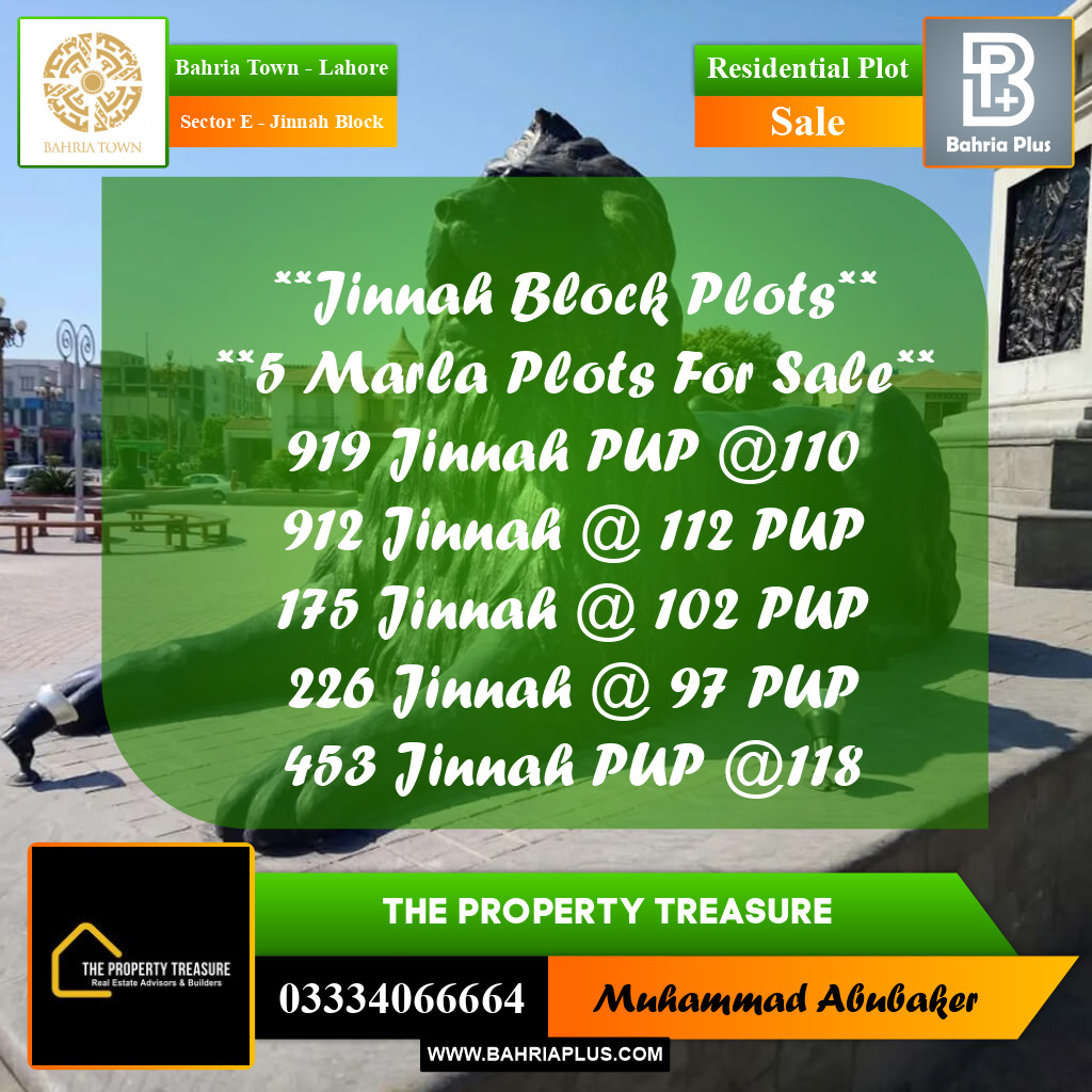 Residential Plot for Sale in Sector E - Jinnah Block -  Bahria Town, Lahore - (BP-289876)