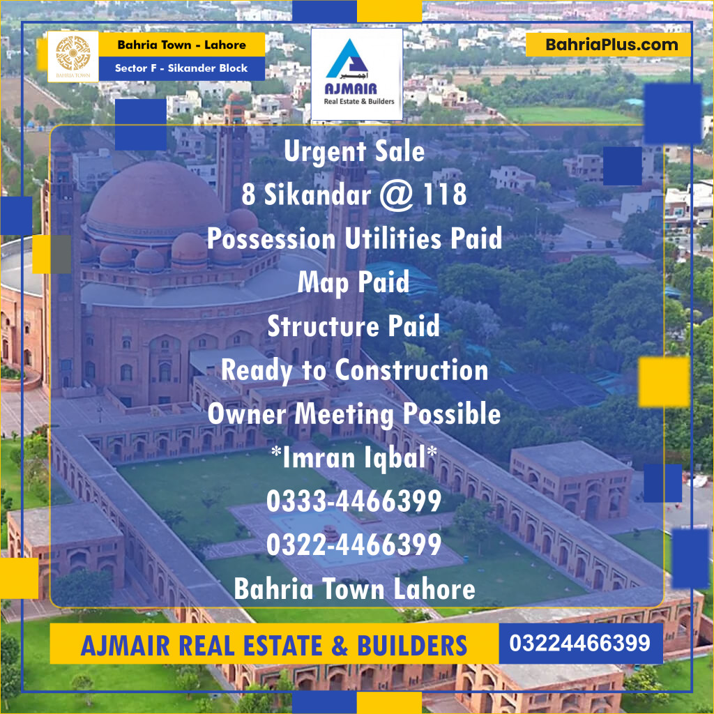 10 Marla Residential Plot for Sale in Sector F - Sikander Block -  Bahria Town, Lahore - (BP-289932)