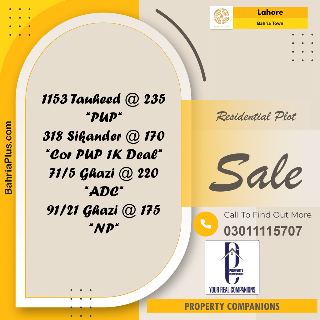 Residential Plot for Sale in Bahria Town, Lahore - (BP-289951)