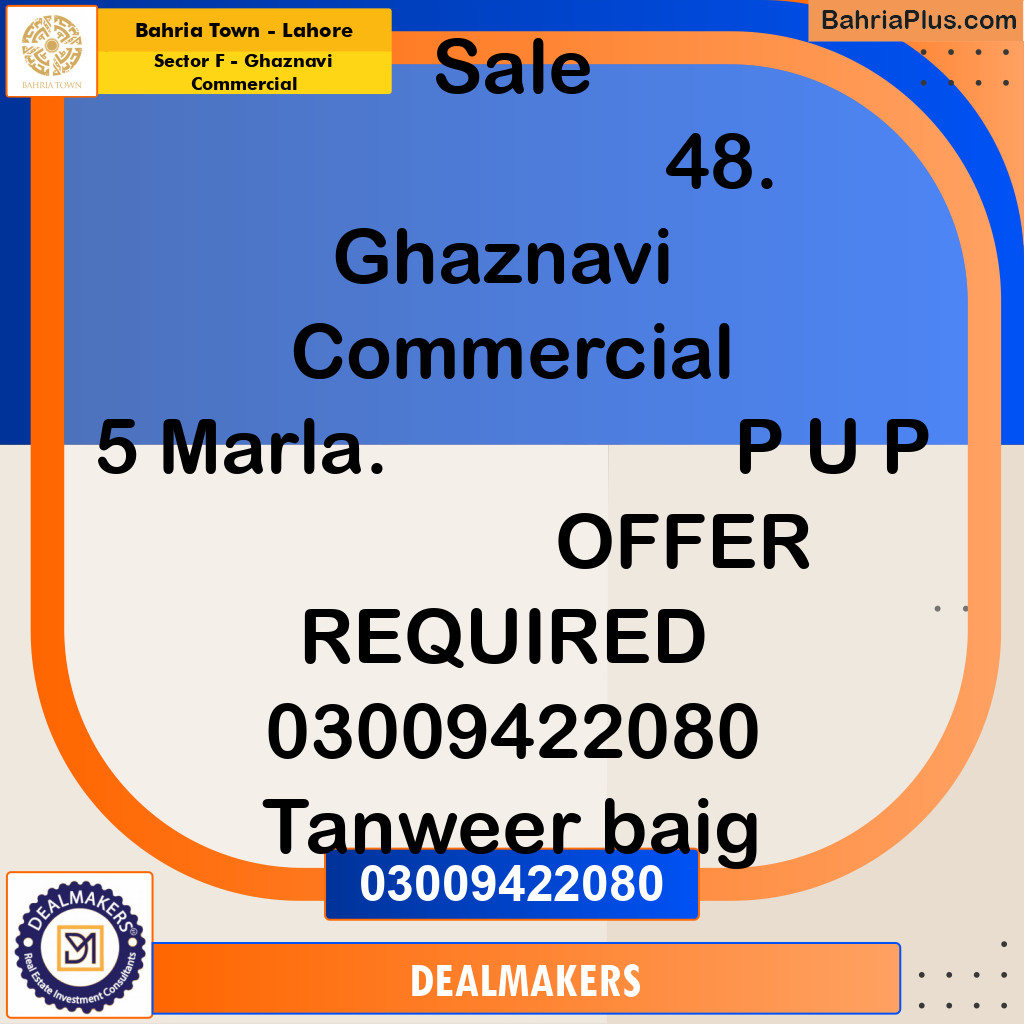 5 Marla Commercial Plot for Sale in Sector F - Ghaznavi Commercial -  Bahria Town, Lahore - (BP-289960)