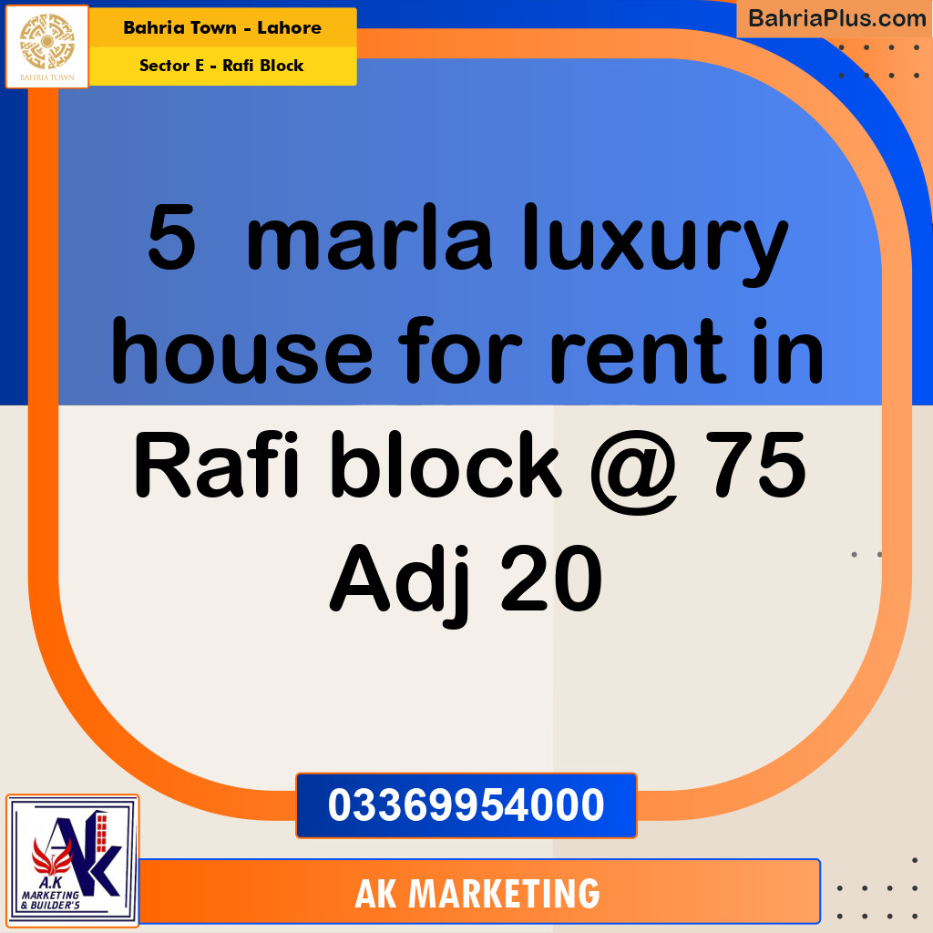 1 Marla Residential House for Rent in Sector E - Rafi Block -  Bahria Town, Lahore - (BP-289961)
