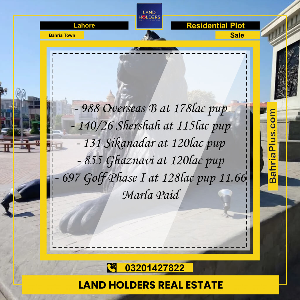 Residential Plot for Sale in Bahria Town, Lahore - (BP-289993)