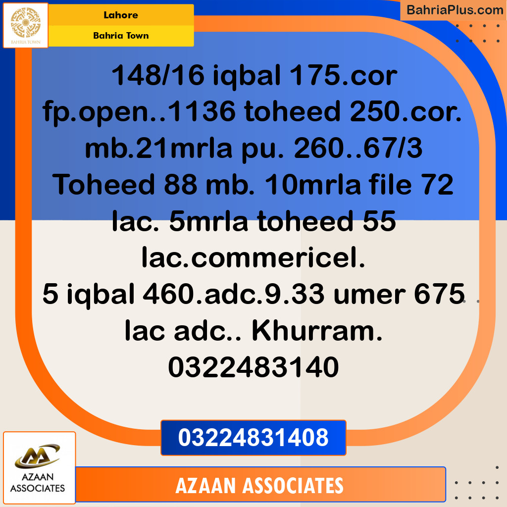 Residential Plot for Sale in Bahria Town, Lahore - (BP-290018)