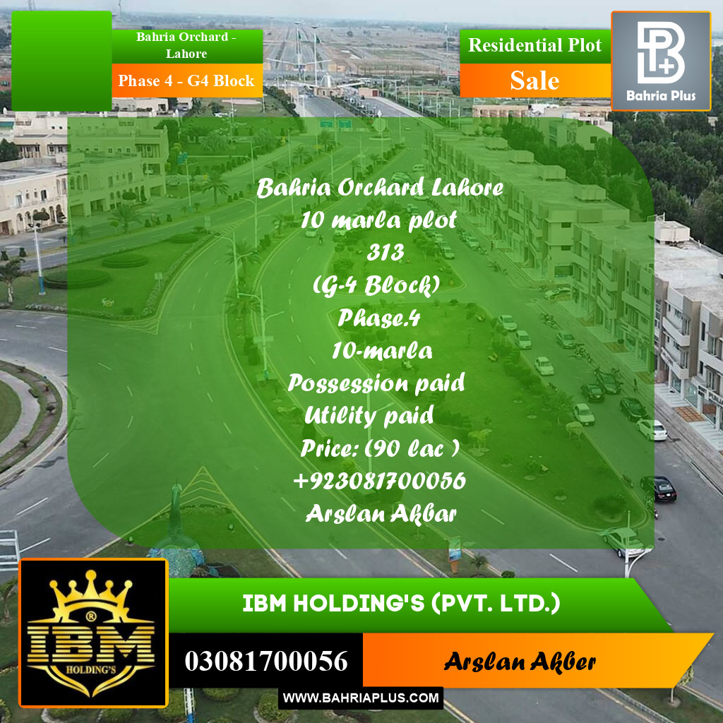 10 Marla Residential Plot for Sale in Phase 4 - G4 Block -  Bahria Orchard, Lahore - (BP-290023)
