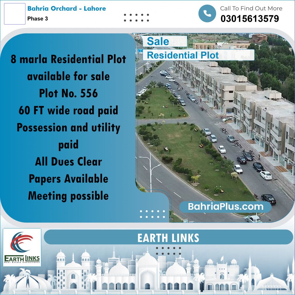 8 Marla Residential Plot for Sale in Phase 3 -  Bahria Orchard, Lahore - (BP-290149)
