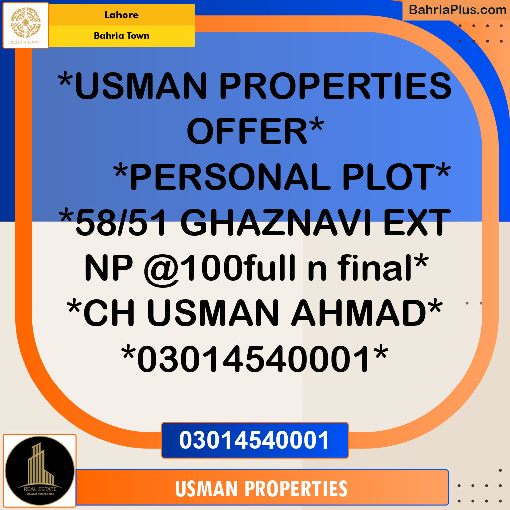 Residential Plot for Sale in Bahria Town, Lahore - (BP-290186)