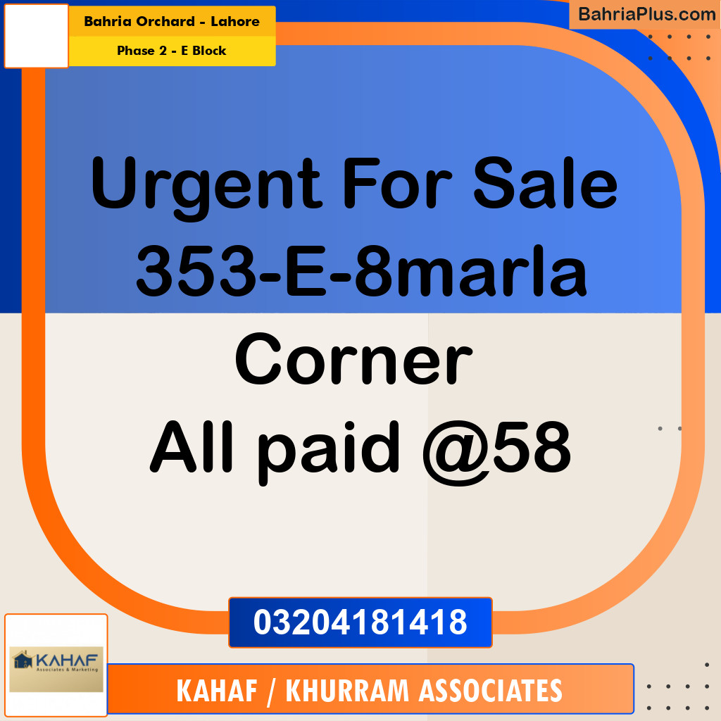 8 Marla Residential Plot for Sale in Phase 2 - E Block -  Bahria Orchard, Lahore - (BP-290191)
