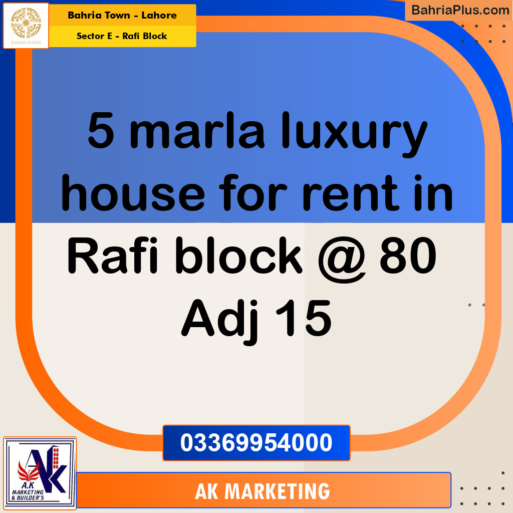 5 Marla Residential House for Rent in Sector E - Rafi Block -  Bahria Town, Lahore - (BP-290203)