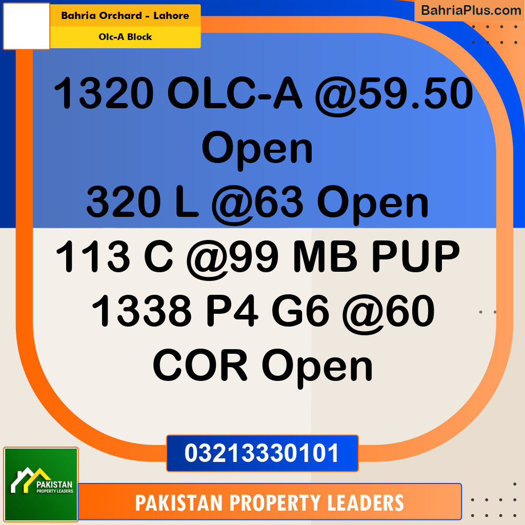 5 Marla Residential Plot for Sale in OLC-A Block -  Bahria Orchard, Lahore - (BP-290210)