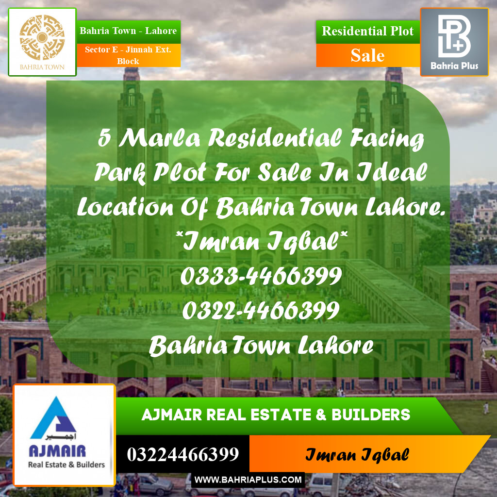 5 Marla Residential Plot for Sale in Sector E - Jinnah Ext. Block -  Bahria Town, Lahore - (BP-290214)